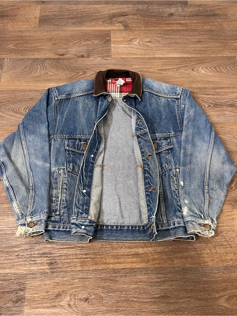 Vintage MalboroMen's Blue Denim Bomber Jacket with Brown Corduroy Collar/A799